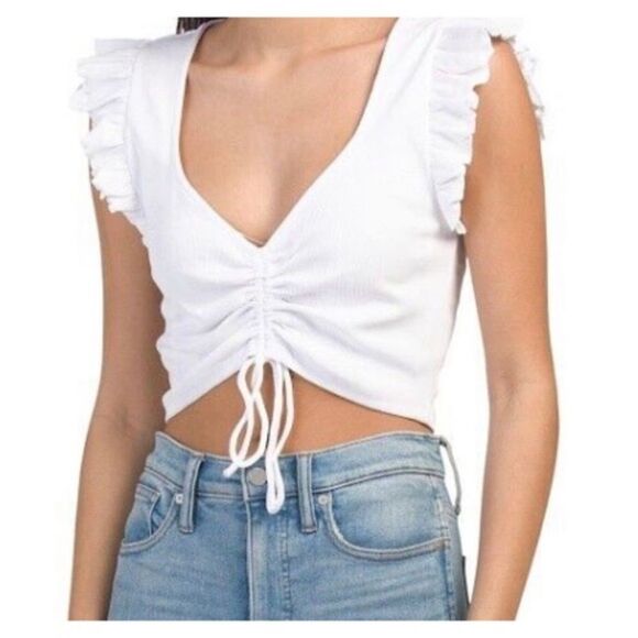 Zara Tops - ZARA White Ruffled Ruched Crop Tank Top